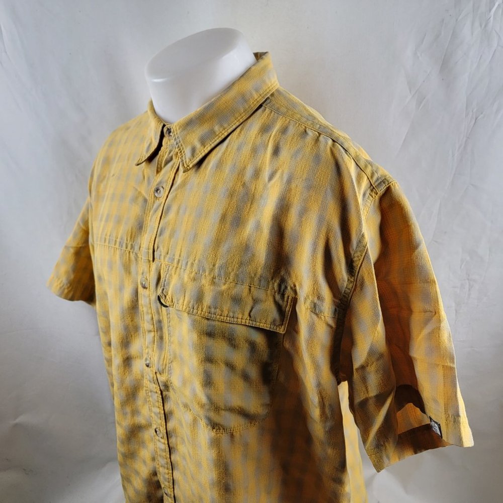 The North Face Button Up Shirt Mens Size 2XL Yellow Plaid Short Sleeve Hiking